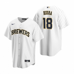 Mens Nike Milwaukee Brewers 18 Keston Hiura White Alternate Stitched Baseball Jersey