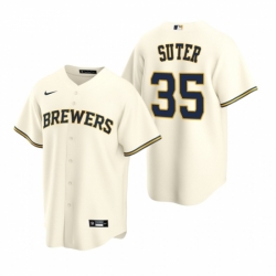 Mens Nike Milwaukee Brewers 35 Brent Suter Cream Home Stitched Baseball Jersey