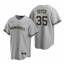 Mens Nike Milwaukee Brewers 35 Brent Suter Gray Road Stitched Baseball Jersey