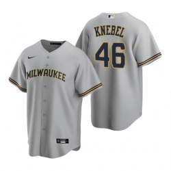 Mens Nike Milwaukee Brewers 46 Corey Knebel Gray Road Stitched Baseball Jersey