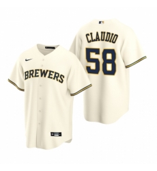 Mens Nike Milwaukee Brewers 58 Alex Claudio Cream Home Stitched Baseball Jersey