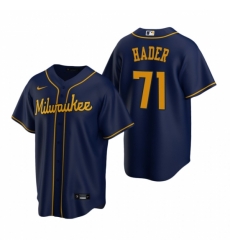 Mens Nike Milwaukee Brewers 71 Josh Hader Navy Alternate Stitched Baseball Jersey