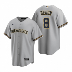 Mens Nike Milwaukee Brewers 8 Ryan Braun Gray Road Stitched Baseball Jerse