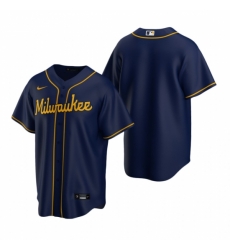Mens Nike Milwaukee Brewers Blank Navy Alternate Stitched Baseball Jersey