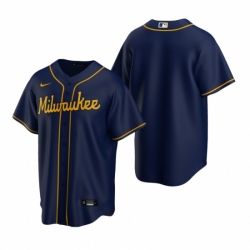 Mens Nike Milwaukee Brewers Blank Navy Alternate Stitched Baseball Jersey