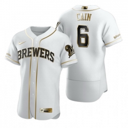 Milwaukee Brewers 6 Lorenzo Cain White Nike Mens Authentic Golden Edition MLB Jersey