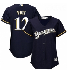 Womens Majestic Milwaukee Brewers 12 Stephen Vogt Authentic Navy Blue Alternate Cool Base MLB Jersey 
