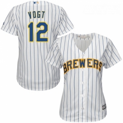 Womens Majestic Milwaukee Brewers 12 Stephen Vogt Authentic White Alternate Cool Base MLB Jersey 