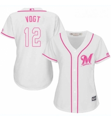 Womens Majestic Milwaukee Brewers 12 Stephen Vogt Authentic White Fashion Cool Base MLB Jersey 