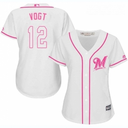 Womens Majestic Milwaukee Brewers 12 Stephen Vogt Authentic White Fashion Cool Base MLB Jersey 