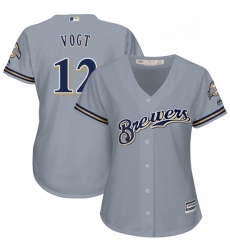 Womens Majestic Milwaukee Brewers 12 Stephen Vogt Replica Grey Road Cool Base MLB Jersey 