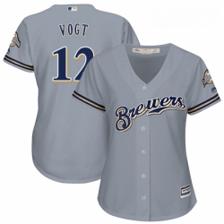 Womens Majestic Milwaukee Brewers 12 Stephen Vogt Replica Grey Road Cool Base MLB Jersey 