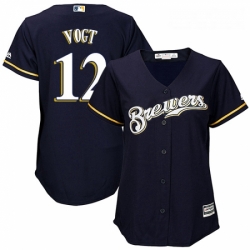 Womens Majestic Milwaukee Brewers 12 Stephen Vogt Replica Navy Blue Alternate Cool Base MLB Jersey 