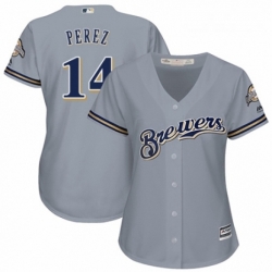 Womens Majestic Milwaukee Brewers 14 Hernan Perez Authentic Grey Road Cool Base MLB Jersey 