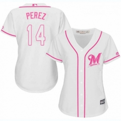 Womens Majestic Milwaukee Brewers 14 Hernan Perez Authentic White Fashion Cool Base MLB Jersey 