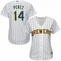 Womens Majestic Milwaukee Brewers 14 Hernan Perez Authentic White Home Cool Base MLB Jersey 