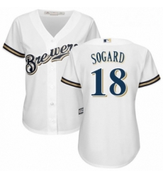Womens Majestic Milwaukee Brewers 18 Eric Sogard Authentic Navy Blue Alternate Cool Base MLB Jersey 