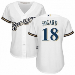 Womens Majestic Milwaukee Brewers 18 Eric Sogard Authentic Navy Blue Alternate Cool Base MLB Jersey 