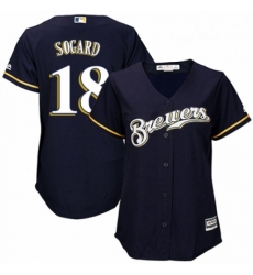 Womens Majestic Milwaukee Brewers 18 Eric Sogard Authentic White Alternate Cool Base MLB Jersey 