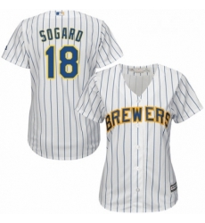 Womens Majestic Milwaukee Brewers 18 Eric Sogard Authentic White Home Cool Base MLB Jersey 