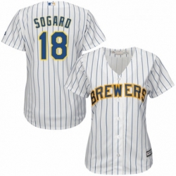 Womens Majestic Milwaukee Brewers 18 Eric Sogard Authentic White Home Cool Base MLB Jersey 