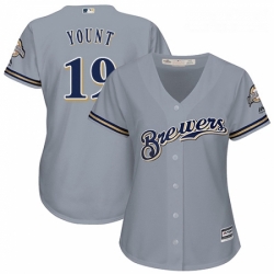 Womens Majestic Milwaukee Brewers 19 Robin Yount Replica Grey Road Cool Base MLB Jersey