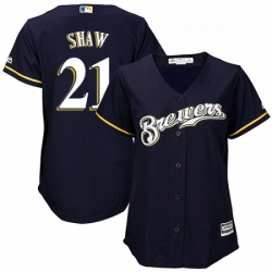 Womens Majestic Milwaukee Brewers 21 Travis Shaw Authentic Navy Blue Alternate Cool Base MLB Jersey