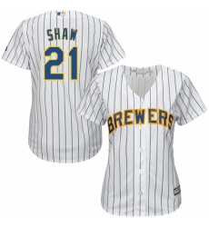 Womens Majestic Milwaukee Brewers 21 Travis Shaw Authentic White Alternate Cool Base MLB Jersey