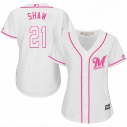 Womens Majestic Milwaukee Brewers 21 Travis Shaw Replica White Fashion Cool Base MLB Jersey