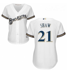 Womens Majestic Milwaukee Brewers 21 Travis Shaw Replica White Home Cool Base MLB Jersey