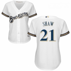 Womens Majestic Milwaukee Brewers 21 Travis Shaw Replica White Home Cool Base MLB Jersey