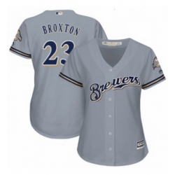 Womens Majestic Milwaukee Brewers 23 Keon Broxton Authentic Grey Road Cool Base MLB Jersey 