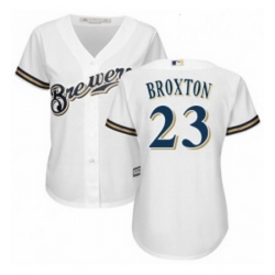 Womens Majestic Milwaukee Brewers 23 Keon Broxton Authentic Navy Blue Alternate Cool Base MLB Jersey 