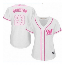 Womens Majestic Milwaukee Brewers 23 Keon Broxton Authentic White Fashion Cool Base MLB Jersey 