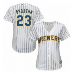 Womens Majestic Milwaukee Brewers 23 Keon Broxton Authentic White Home Cool Base MLB Jersey 
