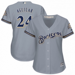 Womens Majestic Milwaukee Brewers 24 Jesus Aguilar Authentic Grey Road Cool Base MLB Jersey 