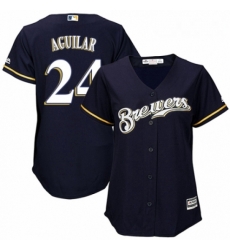 Womens Majestic Milwaukee Brewers 24 Jesus Aguilar Authentic Navy Blue Alternate Cool Base MLB Jersey 