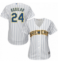 Womens Majestic Milwaukee Brewers 24 Jesus Aguilar Replica White Home Cool Base MLB Jersey 