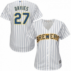 Womens Majestic Milwaukee Brewers 27 Zach Davies Authentic White Home Cool Base MLB Jersey 