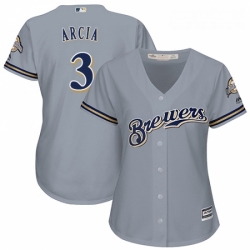 Womens Majestic Milwaukee Brewers 3 Orlando Arcia Authentic Grey Road Cool Base MLB Jersey