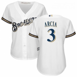 Womens Majestic Milwaukee Brewers 3 Orlando Arcia Authentic White Home Cool Base MLB Jersey