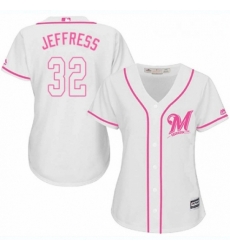 Womens Majestic Milwaukee Brewers 32 Jeremy Jeffress Authentic White Fashion Cool Base MLB Jersey 
