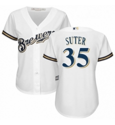 Womens Majestic Milwaukee Brewers 35 Brent Suter Authentic Navy Blue Alternate Cool Base MLB Jersey 