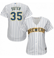 Womens Majestic Milwaukee Brewers 35 Brent Suter Authentic White Home Cool Base MLB Jersey 