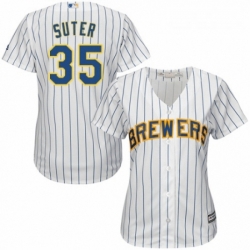 Womens Majestic Milwaukee Brewers 35 Brent Suter Authentic White Home Cool Base MLB Jersey 