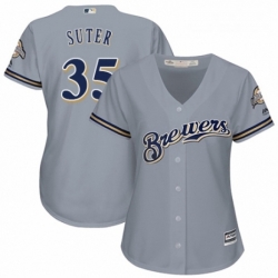 Womens Majestic Milwaukee Brewers 35 Brent Suter Replica Grey Road Cool Base MLB Jersey 