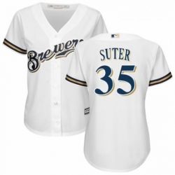 Womens Majestic Milwaukee Brewers 35 Brent Suter Replica Navy Blue Alternate Cool Base MLB Jersey 