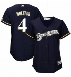 Womens Majestic Milwaukee Brewers 4 Paul Molitor Authentic Navy Blue Alternate Cool Base MLB Jersey