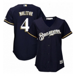 Womens Majestic Milwaukee Brewers 4 Paul Molitor Authentic Navy Blue Alternate Cool Base MLB Jersey