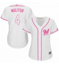 Womens Majestic Milwaukee Brewers 4 Paul Molitor Authentic White Fashion Cool Base MLB Jersey
